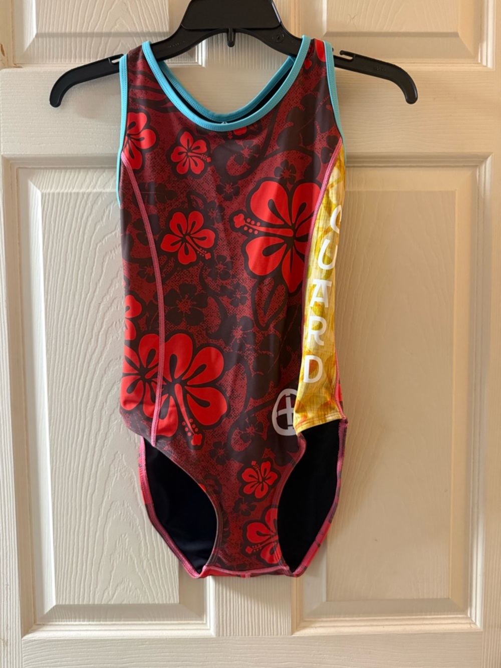 Floral One-Piece Swimsuit in Red with Yellow Accent